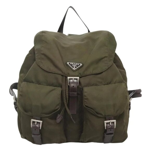 PRADA Backpack Nylon Khaki Silver Auth - Picture 1 of 16